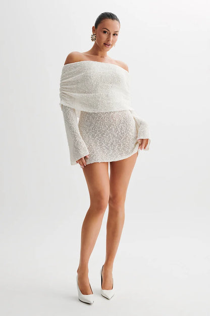 Marisol Off Shoulder Boucle Mini Dress