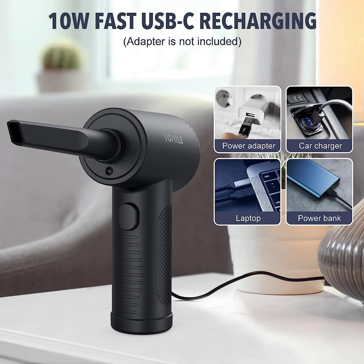 Compressed Air Duster,  2 in 1 120000RPM Cordless Air Duster with 7600Mah Battery Dust Blower for Keyboard Cleaner,Rechargeable Air Blower