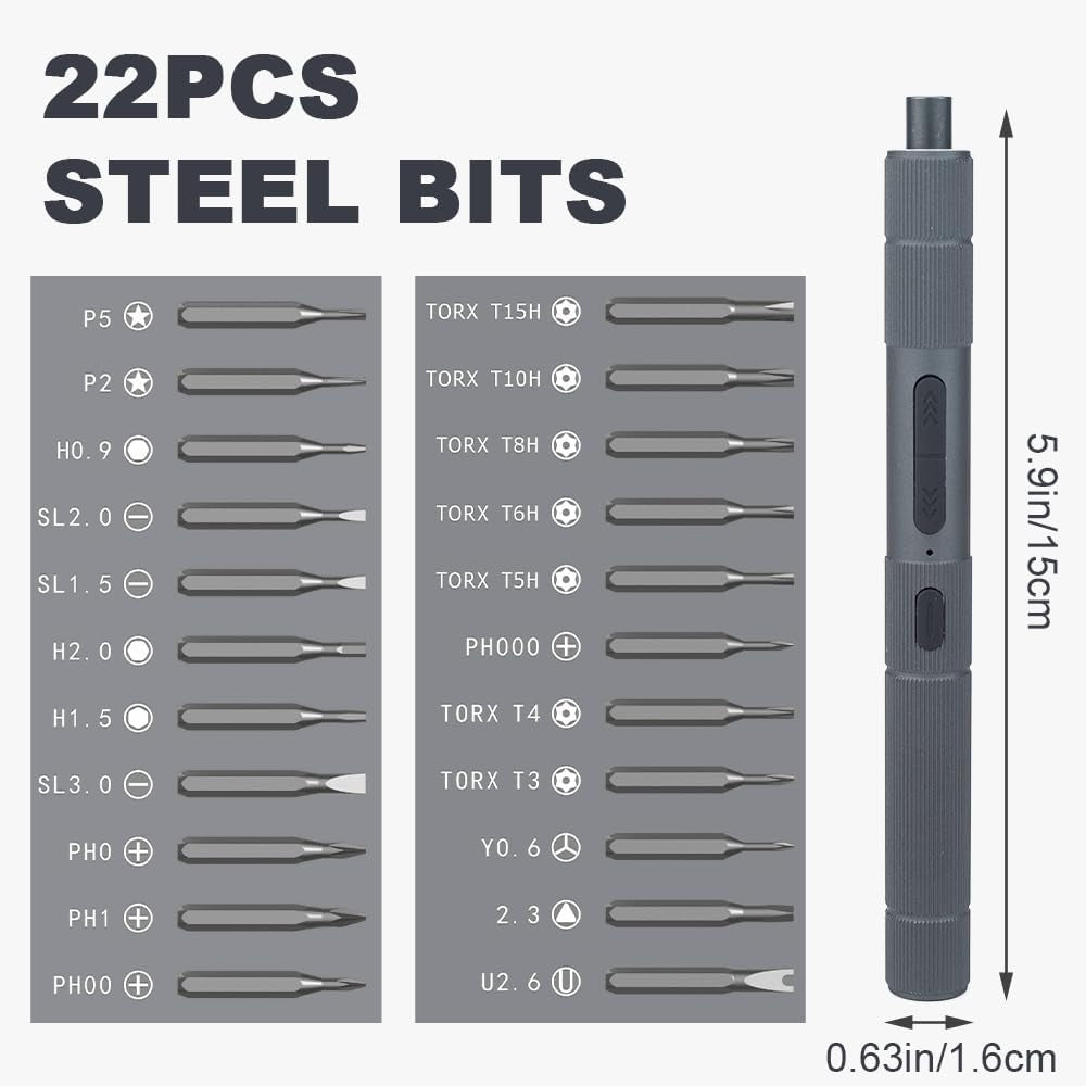 Electric Screwdriver Set- Precision Screwdriver Set(Manual & Automatic)22 Magnetic Bits,Electric Screwdriver Cordless for Glasses, Watch, Phone, Toys & Computer Repair